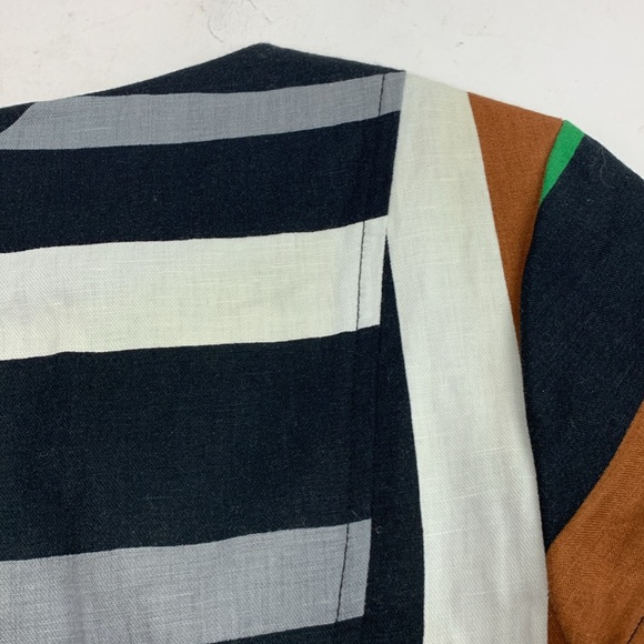 Derek Lam Linen Dress Size 4 Short Cap sleeve Zip up Geometric Multicolor Earthy - Picture 14 of 15